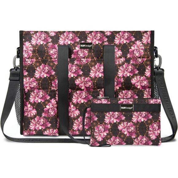 Utility Water Resistant Tote Bag with 22 Pockets Size L Baroque Carnation